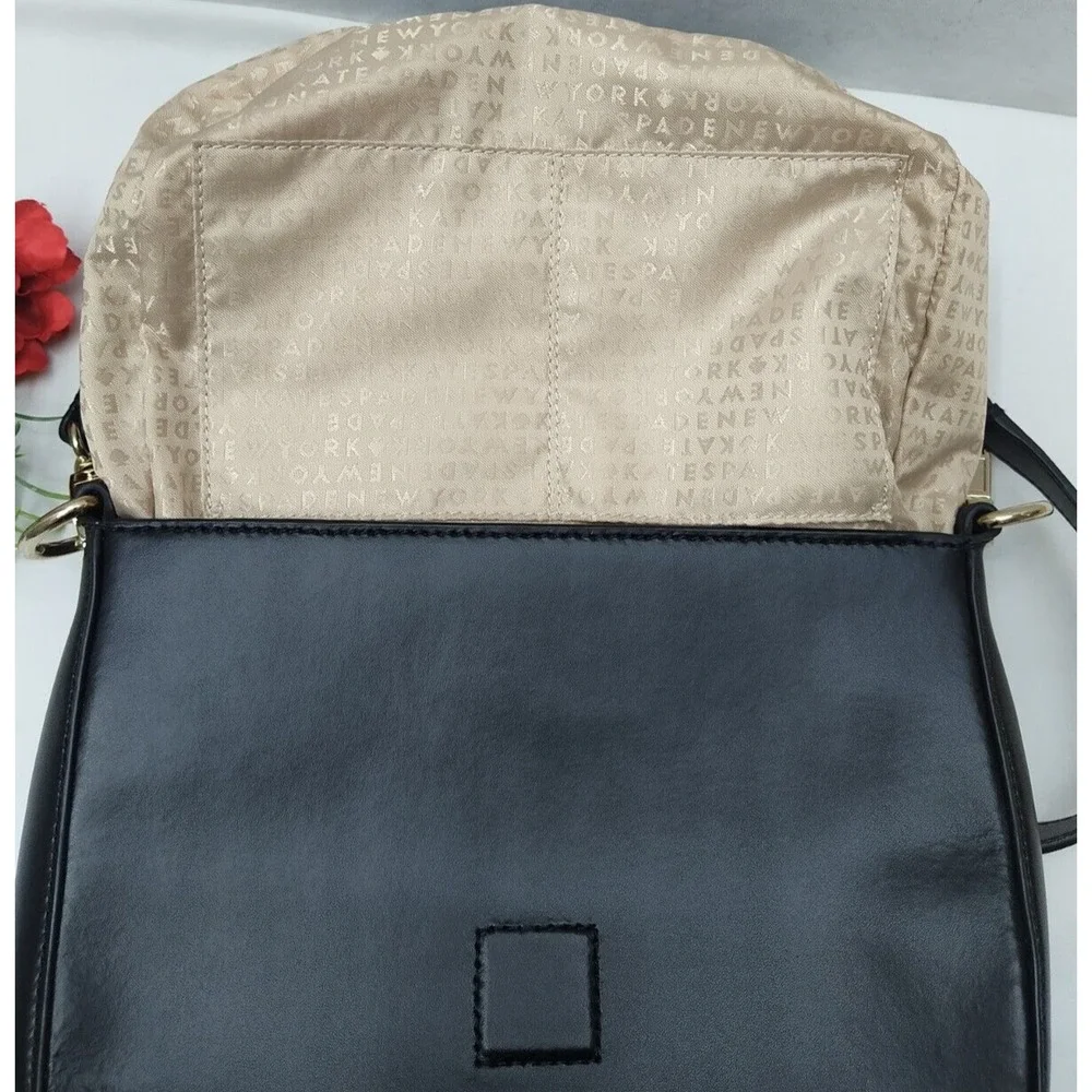 Kate Spade New York Doreen Black Leather Logo Flap Closure Crossbody Bag